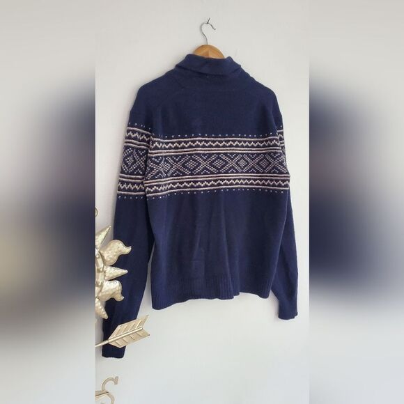 JCrew 100% Lambs Wool Navy Blue Patterned Men's Flawed Sweater Size XL - Picture 11 of 12